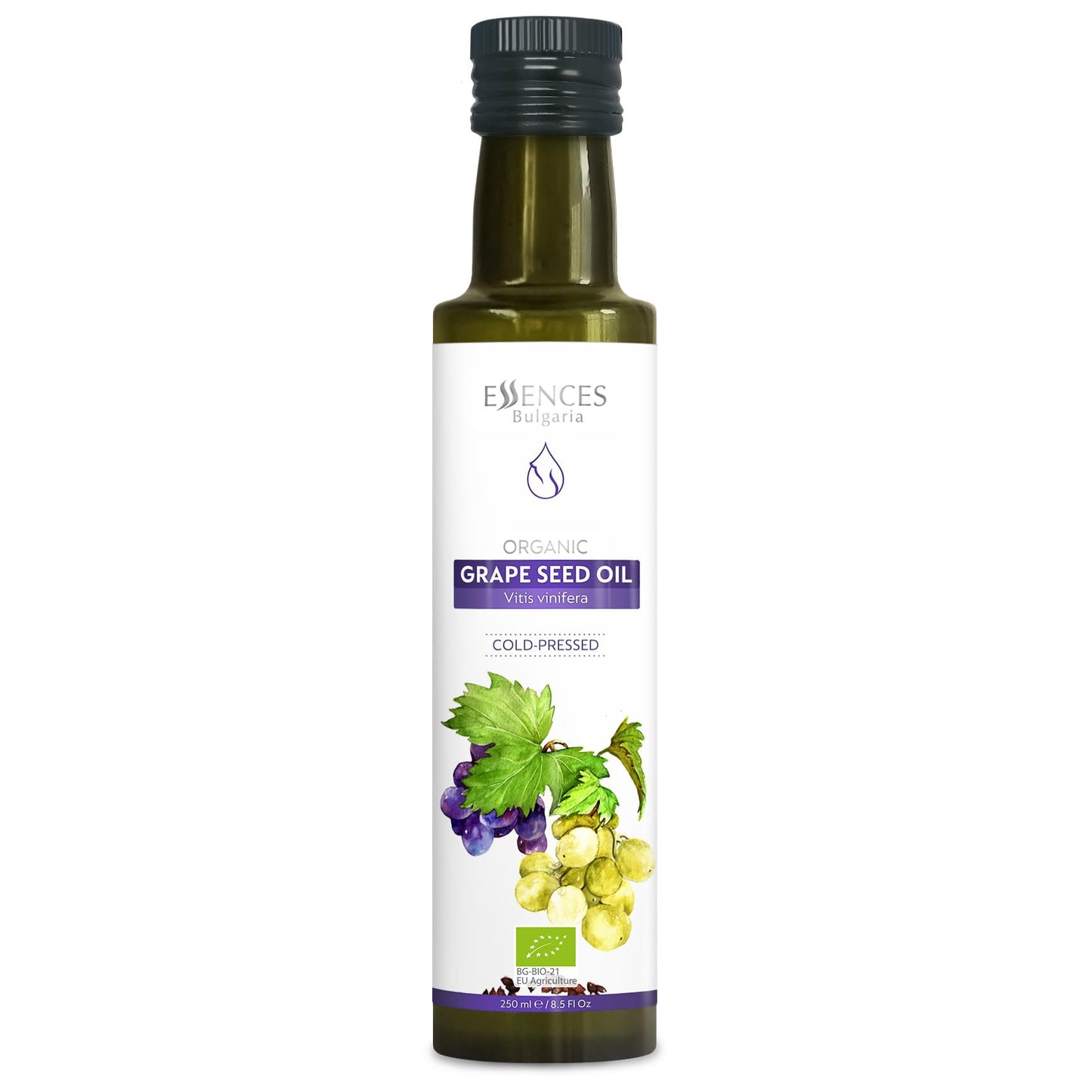 Essences Bulgaria Organic Grape Seed Oil 8.5 Fl Oz | 250Ml | 100% Natural Cold-Pressed Oil | Extra Premium Quality | Excellent T
