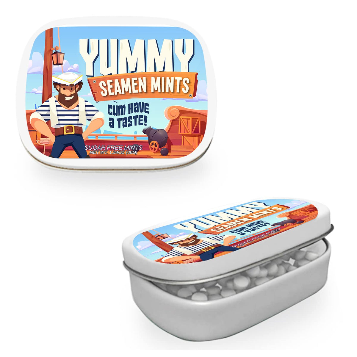 Gears Out Yummy Seamen Mints - Wintergreen Candy - 1.34 Ounce - White Tin