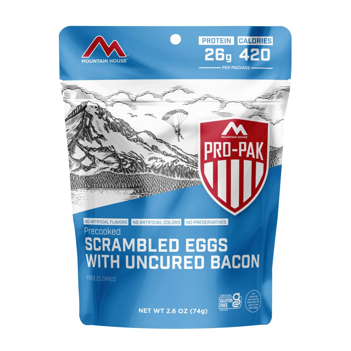 Mountain House Scrambled Eggs With Uncured Bacon Pro-Pak | Freeze Dried Backpacking & Camping Food | Gluten-Free | 1 Serving