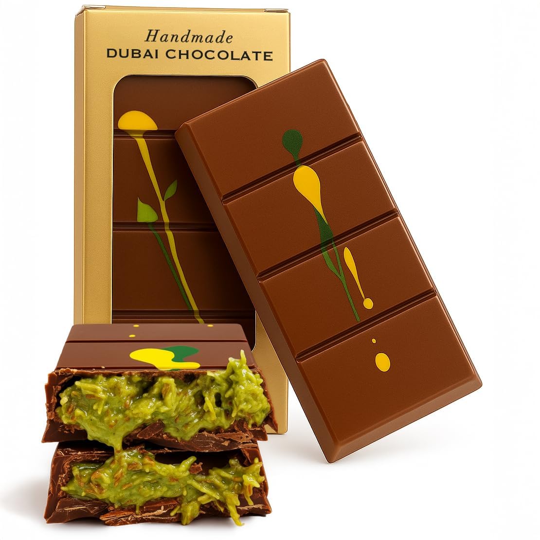 Uniqbite Dubai Chocolate Bar Pistachio  Crunchy Loaded Viral Knafeh Chocolate Bar With Pistachio Cream And Kataifi (3.5 Ounces)