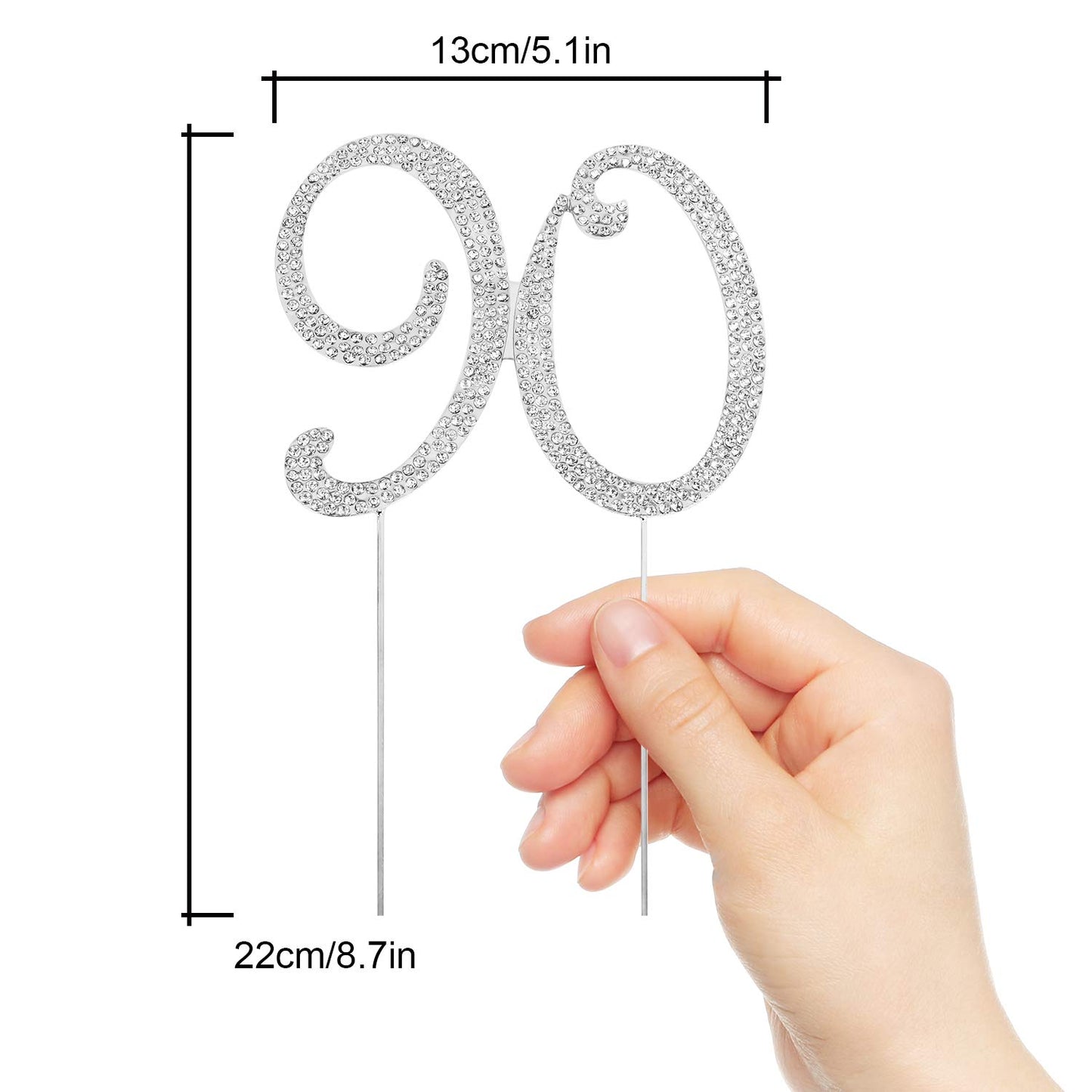Hatcher lee Bling Crystal 90th Birthday Cake Topper - Silver Keepspirit-inspired flavor Decoration, Model HCL-035