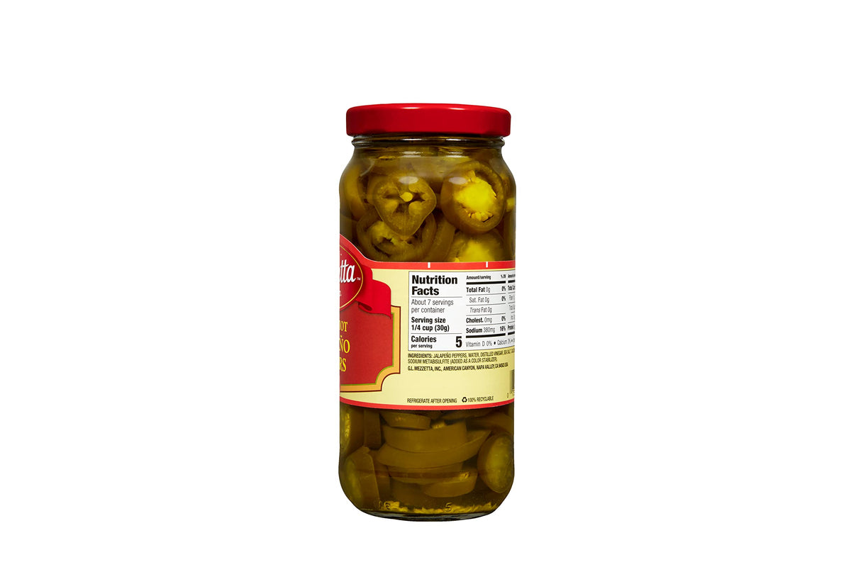 Mezzetta Sliced Hot Jalapeno Peppers| Gluten Free, Kosher, Keto | 16 Fluid Ounce Jar (Pack Of 6)