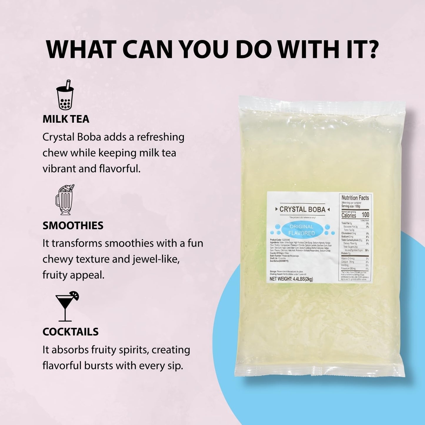 Soeos Original Flavored Crystal Boba, 4.4 Lbs (2kg), Juicy, Chewy Fruit Balls for Boba Tea, Cocktails, Ice Cream, and Smoothies