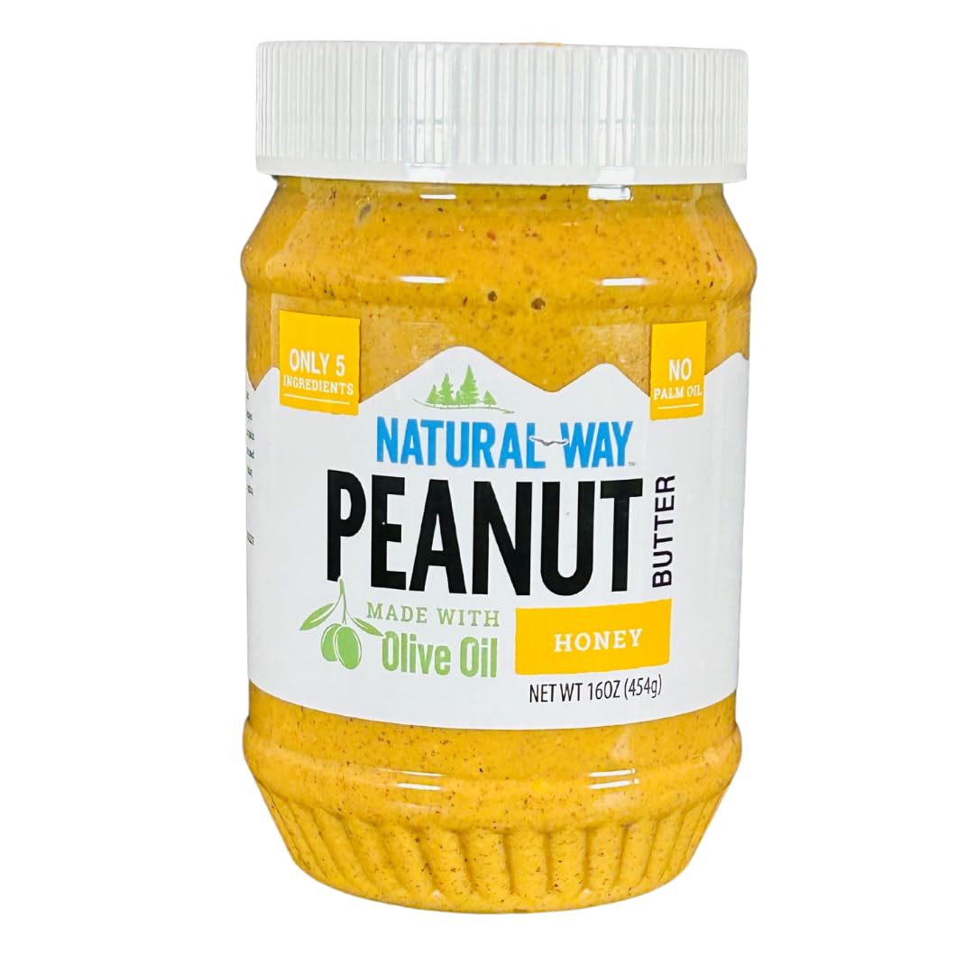 Natural Way Peanut Butter, Honey, (1) 16 Ounce Jar - Made With Olive Oil, No Hydrogenated Oils, Non-Gmo, Gluten Free