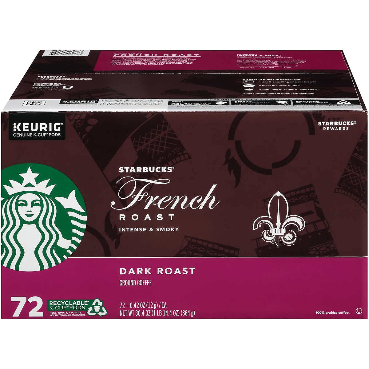 Starbucks K-Cup Pods French Roast Coffee, Dark Roast, Intense Flavor, 24 CT (Pack of 3), 10.1 Ounce