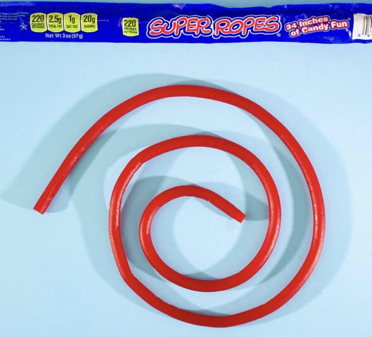 Super Ropes 34'' Individually Wrapped Rope, 2Oz (15 Pack), Red Licorice Candy Rope
