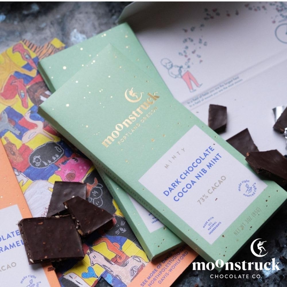 Moonstruck Chocolate Mint Chocolate Bar, 73% Cacao, 3.0Oz (Pack Of 4)