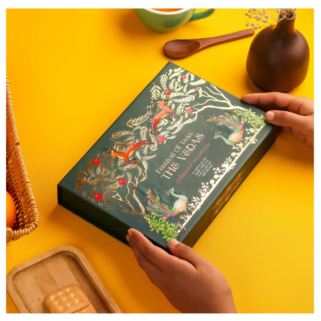 THE VEDAS Assorted Tea Sampler Gift Set | 10 Exotic Flavours | Premium Cotton Teabags | Festival of Teas