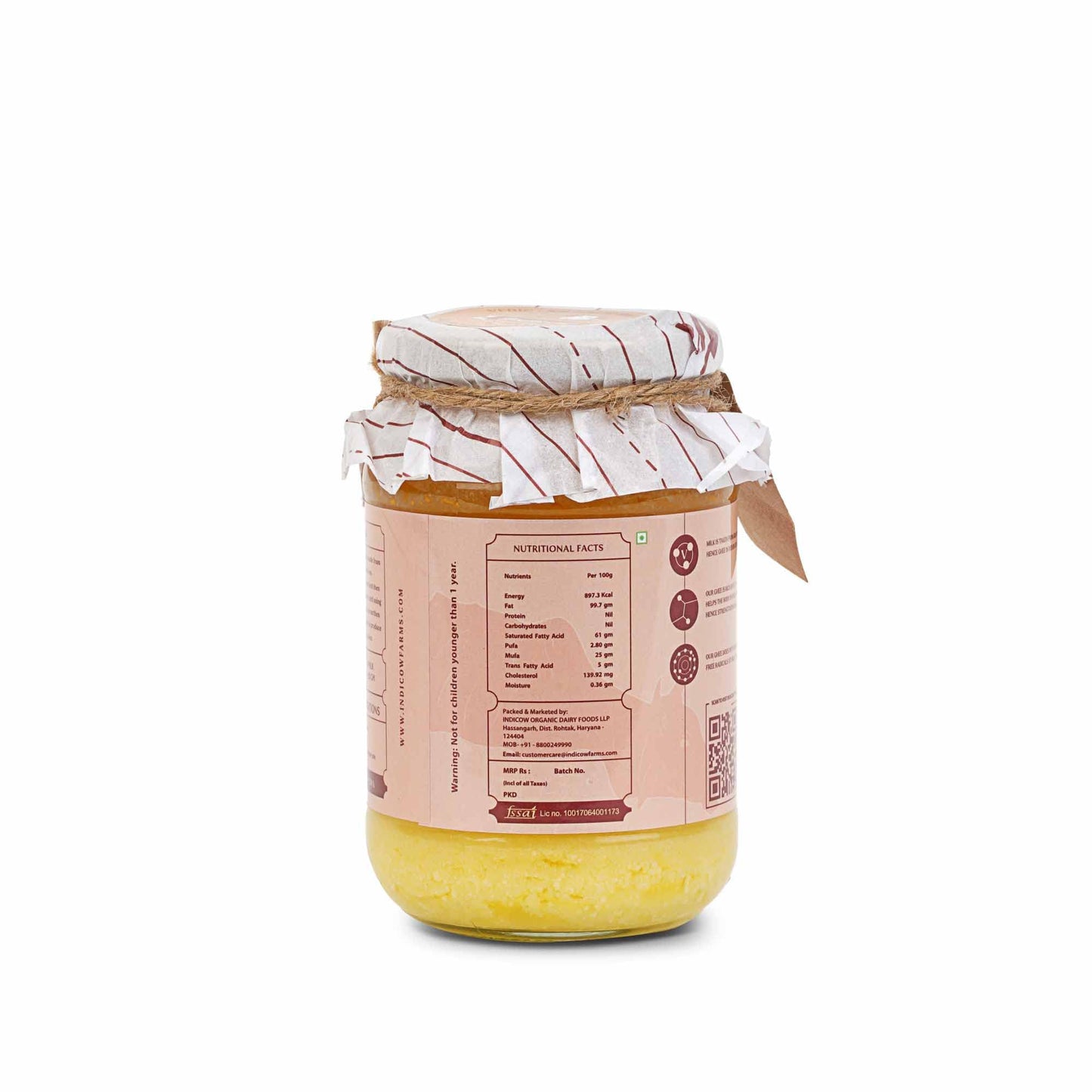 Indicow A2 Desi Cow Ghee, Clarified Butter | Grass Fed Cows | (500ml (16.91oz), A2 Kankrej Cow Ghee) | Keto and Paleo Friendly|