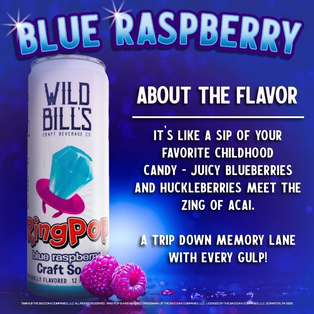 Wild Bills Craft Soda Variety Pack - Watermelon, Strawberry, Berry Blast, Blue Raspberry - 12 Oz Cans - 12 Pack - Vegan, Gluten Free