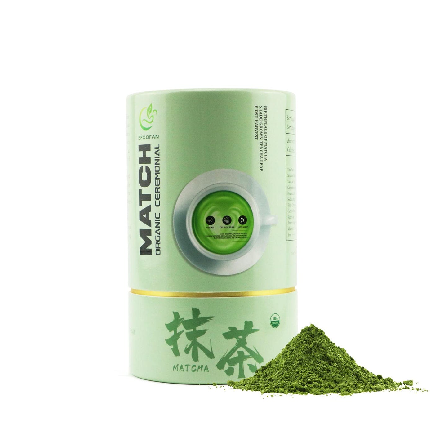 Efoofan Ceremonial Grade Matcha Green Tea Powder- (113G/4Oz) - Usda/Jas/Ec Certified Organic Matcha Lette, Pure Natural And Unsweetened, Chinese Enhanced Macha