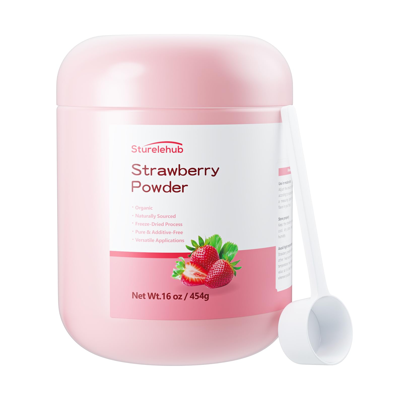 Sturelehub Strawberry Powder, Organic Freeze Dried Strawberry, 16oz, Deep Rose Red