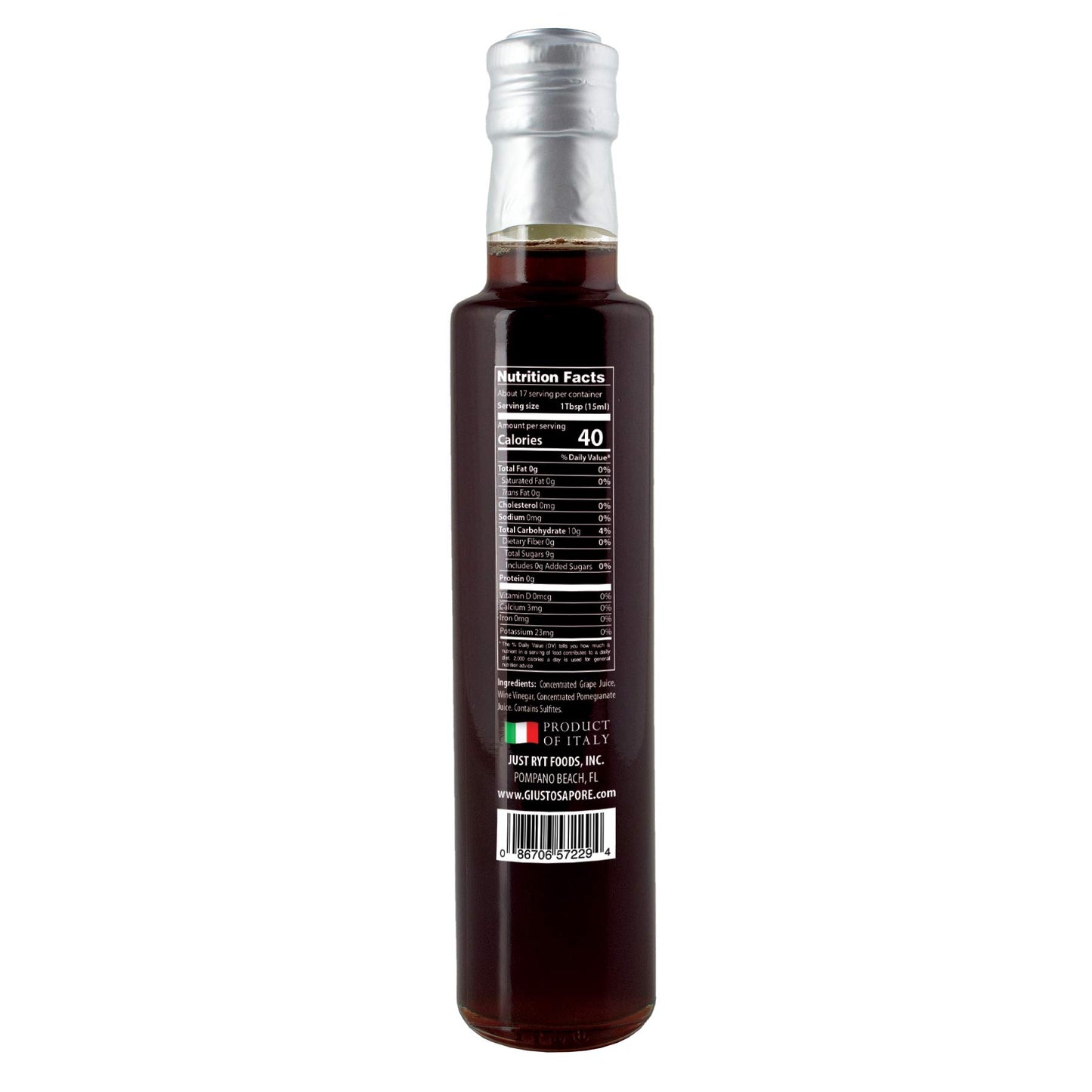 Giusto Sapore Pomegranate Sweet Fruit Vinegar - 8.5 Fl Oz - Gluten Free - Imported from Italy