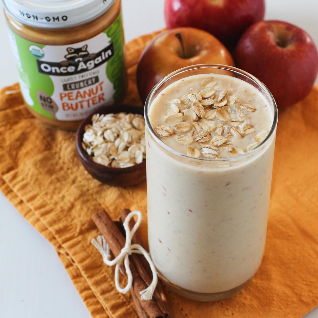 Once Again Organic Crunchy Peanut Butter, Lightly Sweetened & Salted, 16oz, Gluten Free, Vegan, Kosher, Glass Jar