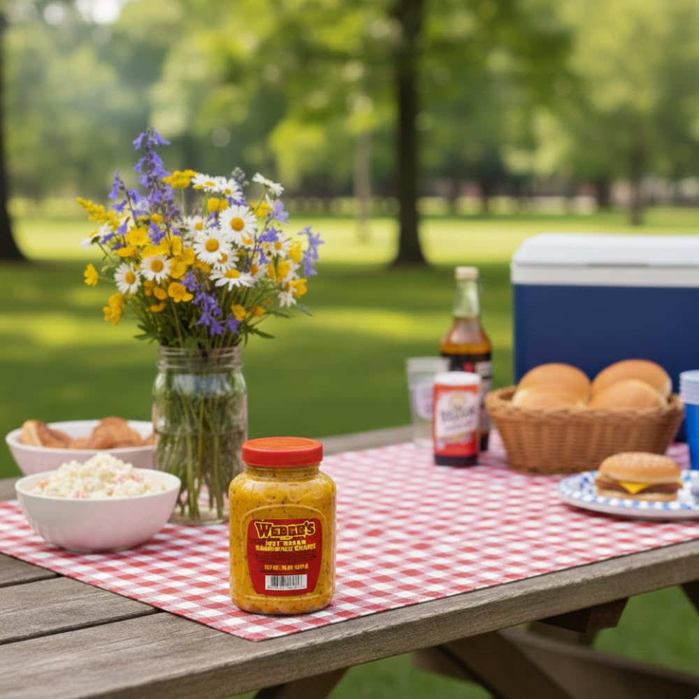 Webers Brand Hot Texan Sandwich Sauce - Spicy Mustard Relish Fusion | Vegan, Gluten-Free, 16oz