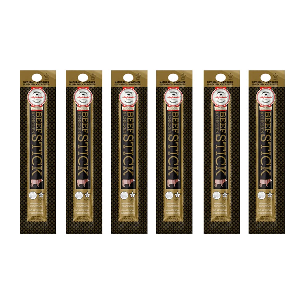 Premium Aufschnitt Grass Fed Beef Jerky Sticks, Low Sodium, Keto & Halal Friendly, 1 Ounce (Pack of 6) - Pepper