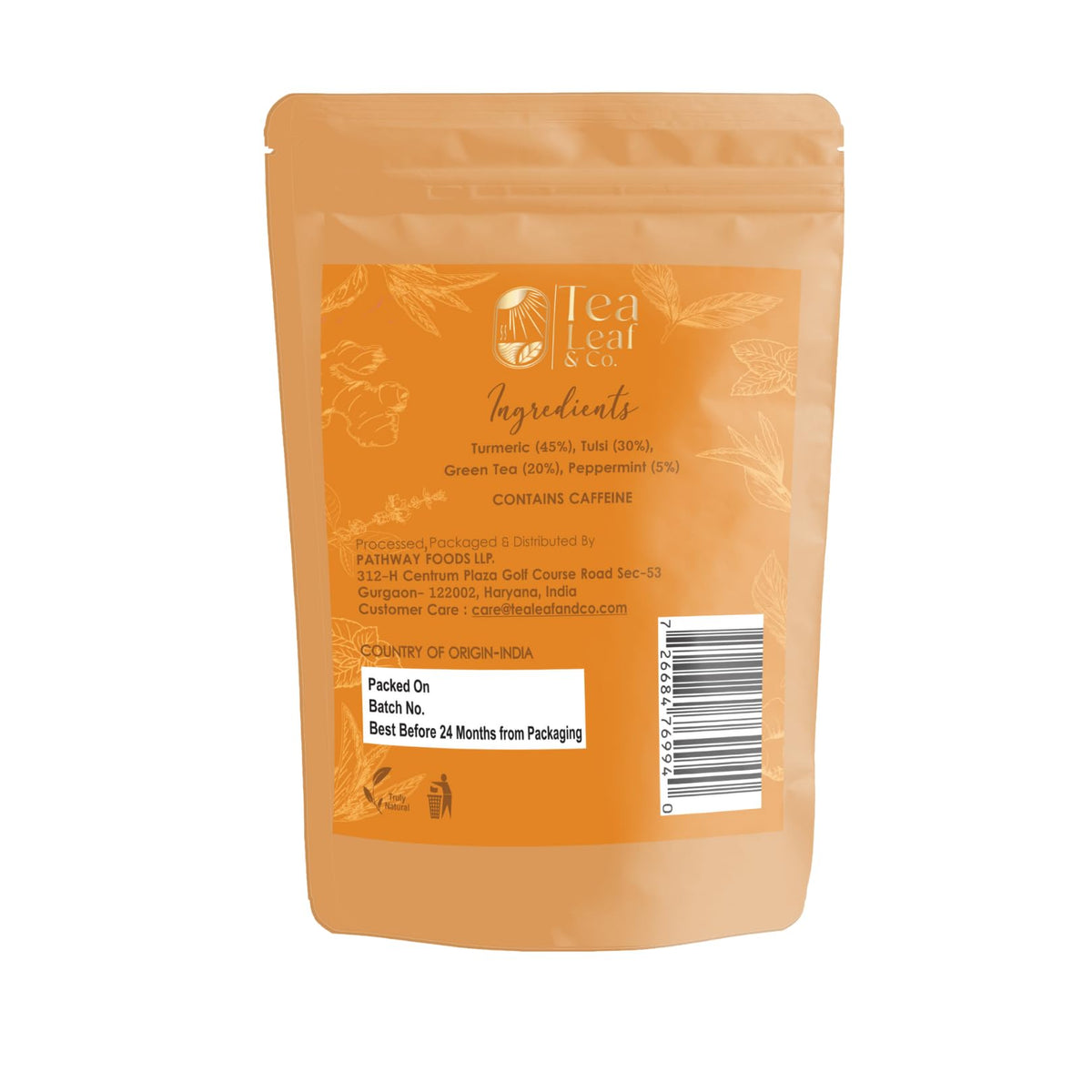 Tea Leaf & Co. Turmeric Tulsi Green Tea Loose Leaf - 50 Servings, Low Caffeine, Gluten Free (3.52oz/100gm)