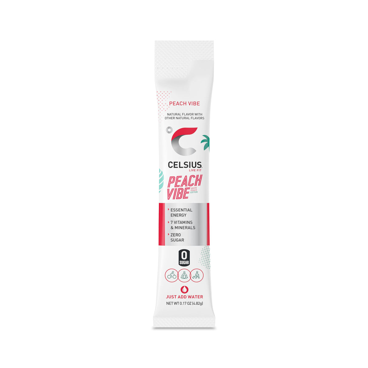CELSIUS On-the-Go Powder Sticks Peach Vibe, Essential Energy 2.6 Oz (14 Sticks per Pack)