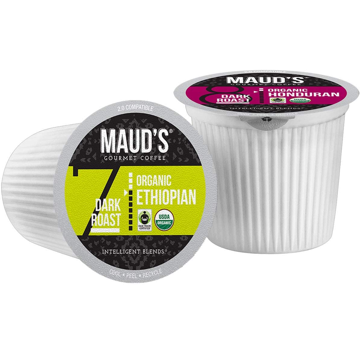 Maud s Organic Coffee Pods Variety Pack, 56 ct, 8 Assorted Flavors, Recyclable Single Serve Pods - 100% Arabica Coffee, Compati