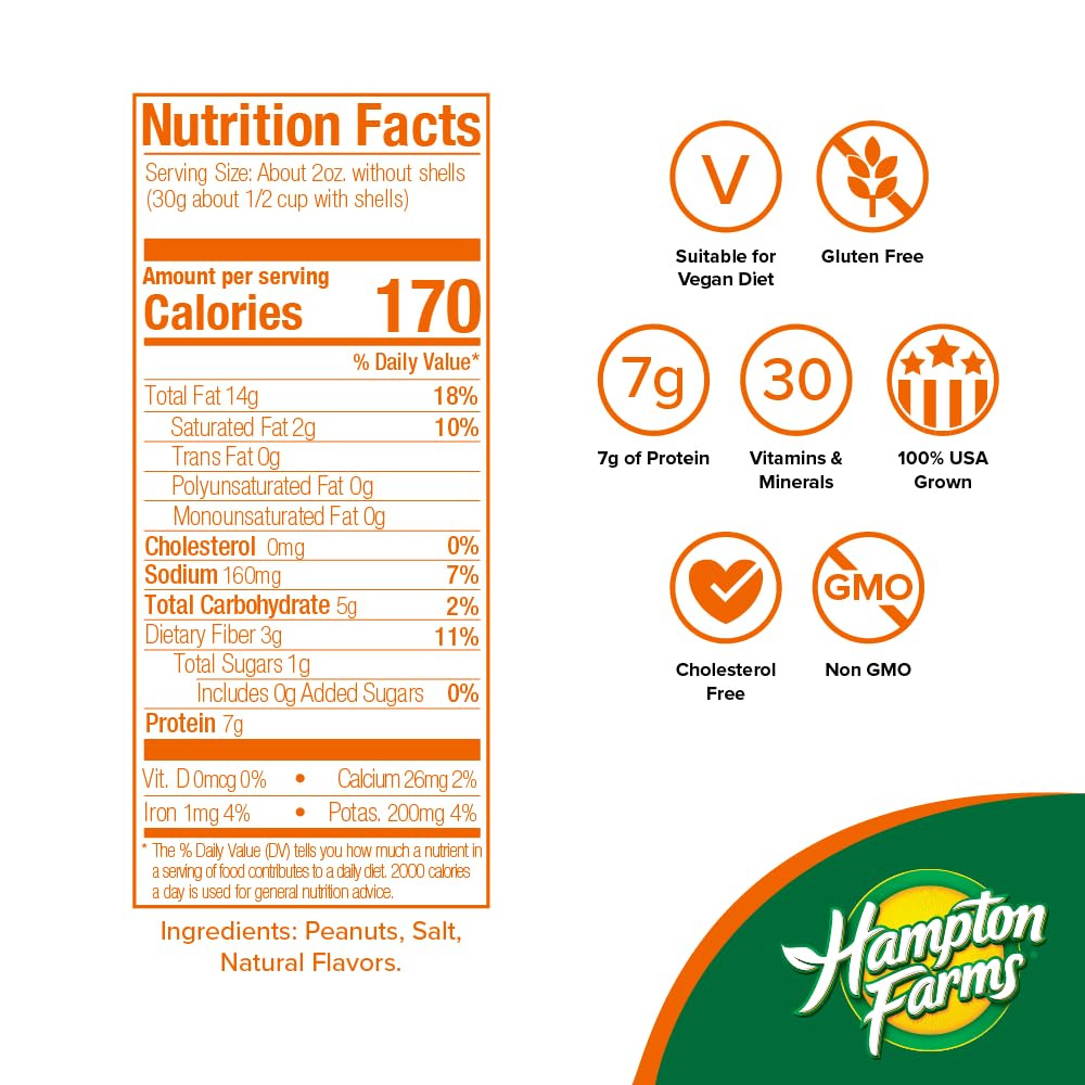 Hampton Farms - USA Grown All-Natural - Fancy Roasted In-Shell Cajun Peanuts - 10 oz. Bags - 4 Pack