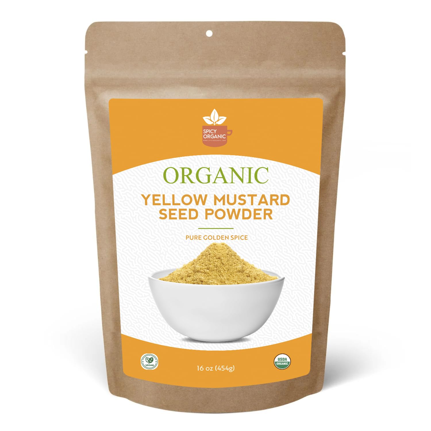 SPICY ORGANIC Ground Yellow Mustard Seeds Powder-16 Oz. - Certified USDA Organic - The Perfect Pickling Spice for Cooking with A