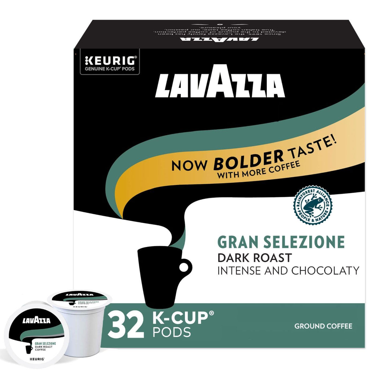 Lavazza Gran Selezione Single-Serve Coffee K-Cup Pods for Keurig Brewer  Dark Roast  32Count Box  (Pack Of 4) 100% Arabica  Rainforest Alliance Certified 100% sustainably grown  Value Pack