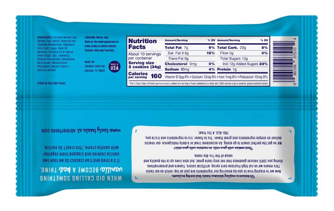 Tru-Blu Vanilla Cookies With Vanilla Creme | No Artificial Ingredients | No High Fructose Corn Syrup | Made In The Usa | 12 Ounce (Pack Of 3)