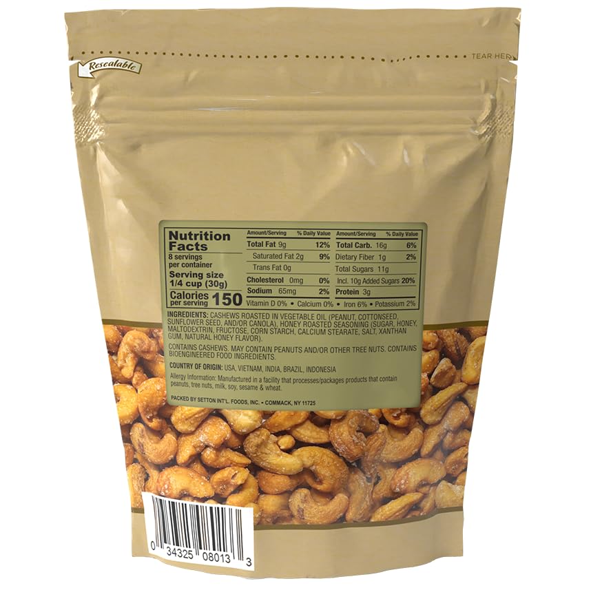 Honey Roasted Cashews 8 Oz. Bag, Kosher (Pack of 3)