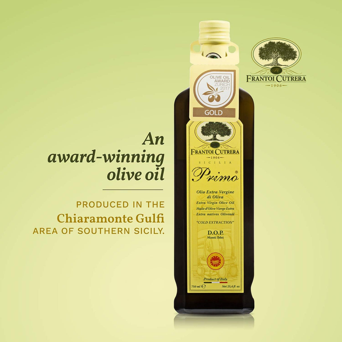 Frantoi Cutrera Primo Cold Extracted Italian Extra Virgin Olive Oil Cold Pressed, Polyphenol Rich Olive Oil, Authentic Certified