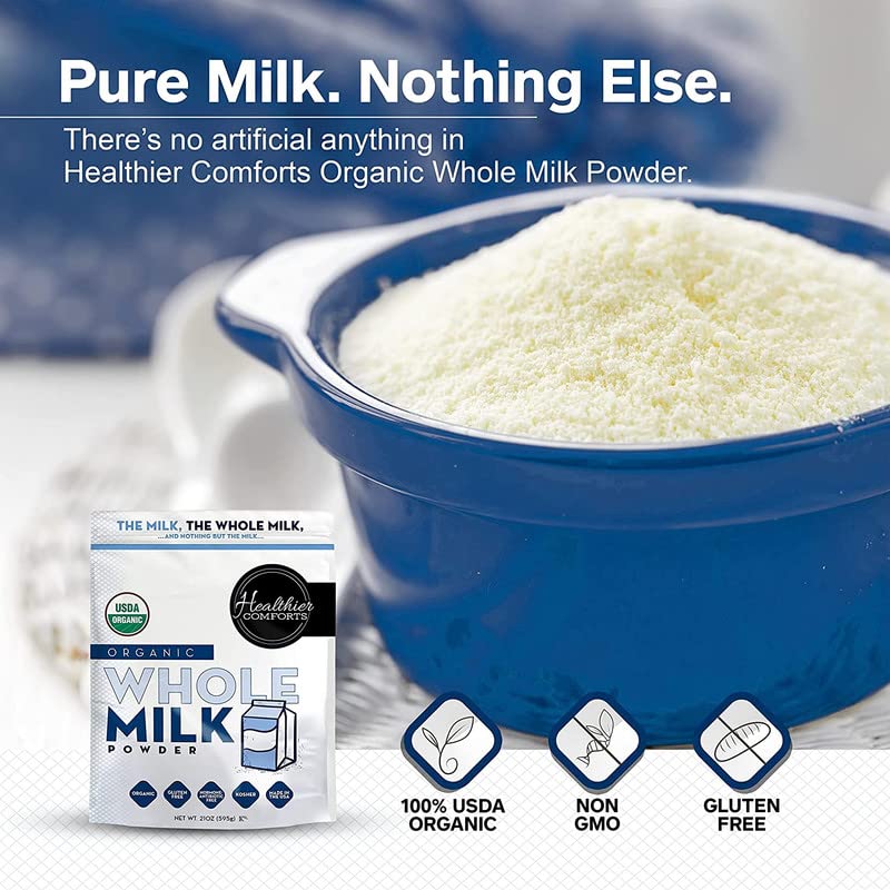Healthier Comforts Organic Whole Milk Powder | Certified Usda Organic Powdered Milk | Kosher, Gluten Free, Non-Gmo Dry Milk Powd