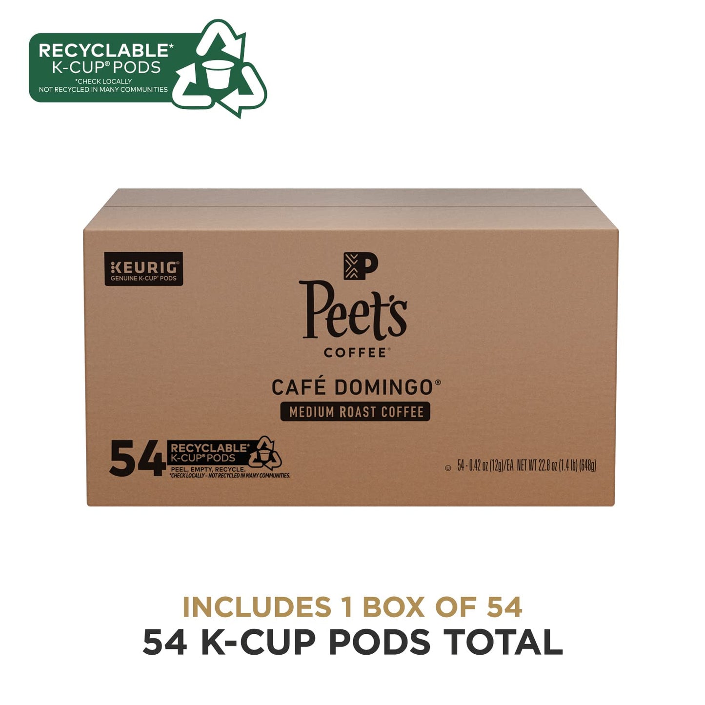 Peets Coffee Medium Roast K-Cup Pods - Café Domingo 54 Count - Model 514806