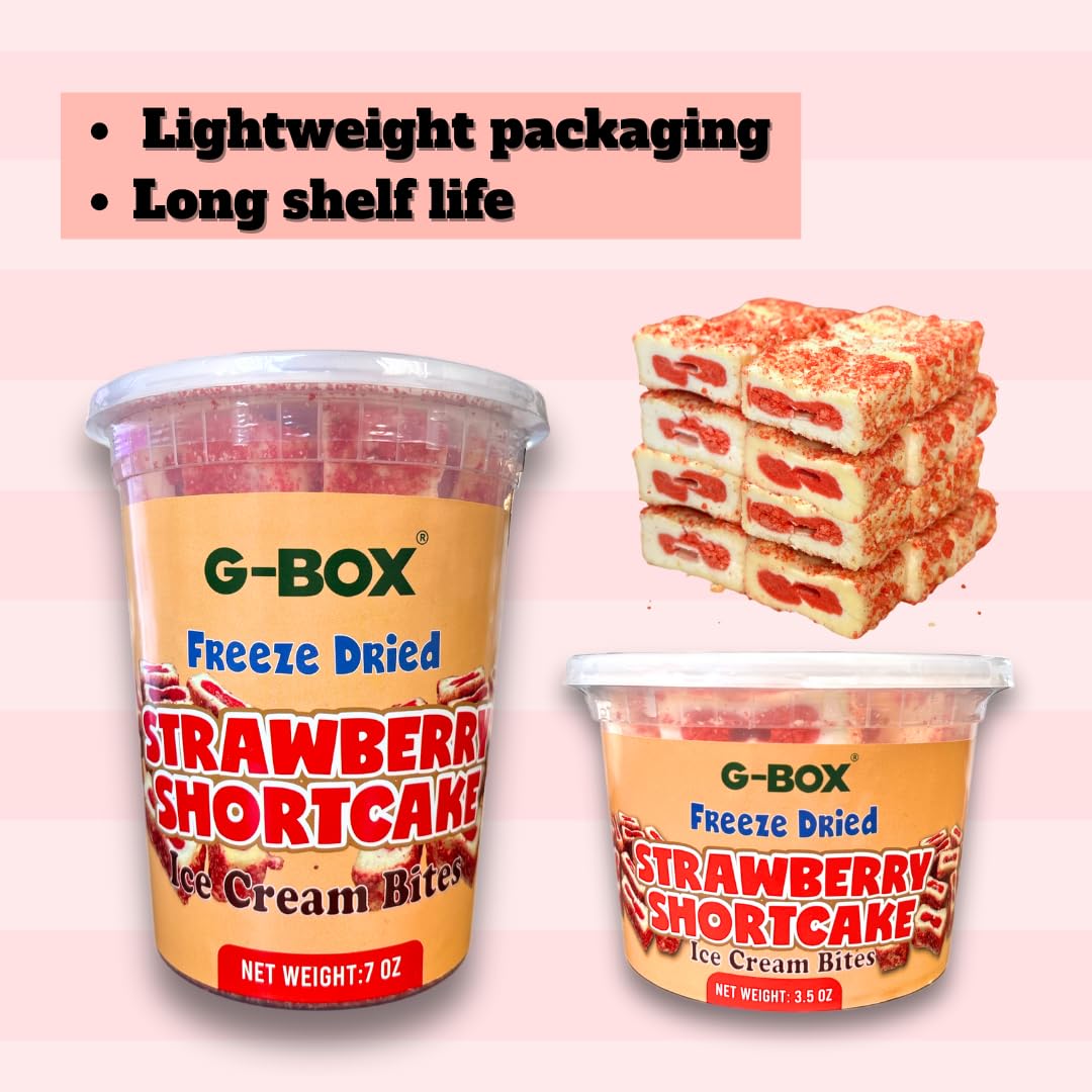 G-BOX Freeze Dried Ice Cream Bites - Crunch Strawberry Shortcake, 3.5 OZ, Perfect for Camping and Outdoor Fun