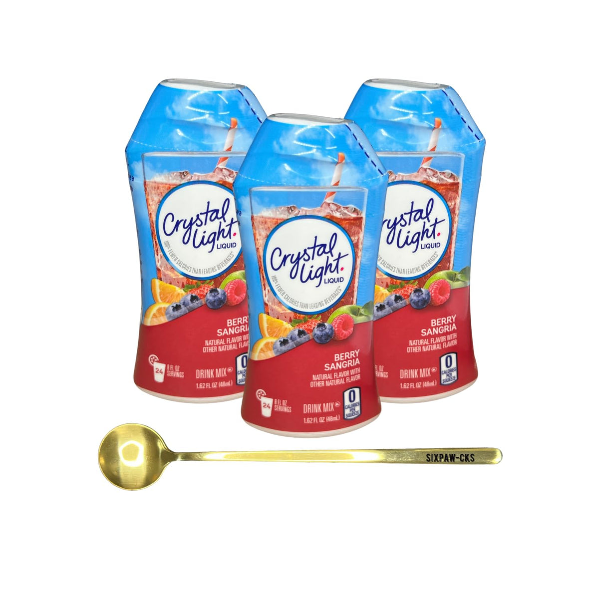 Crystal Light Sugar-Free Berry Sangria Zero Calories Liquid Water Enhancer 3 Pack (1.62 fl oz) Bundled 1 SIXPAW-CKS Stirring Spo
