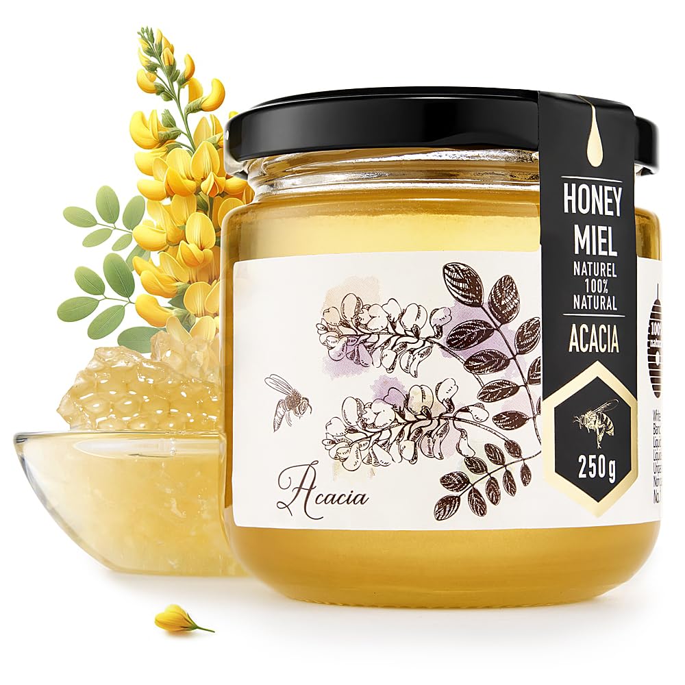 Honigma Raw Honey | Exquisite Taste | 100% Pure | Unpasteurized | Unfiltered | Partially Crystallized | (8.8 Fl Oz (Pack Of 1),
