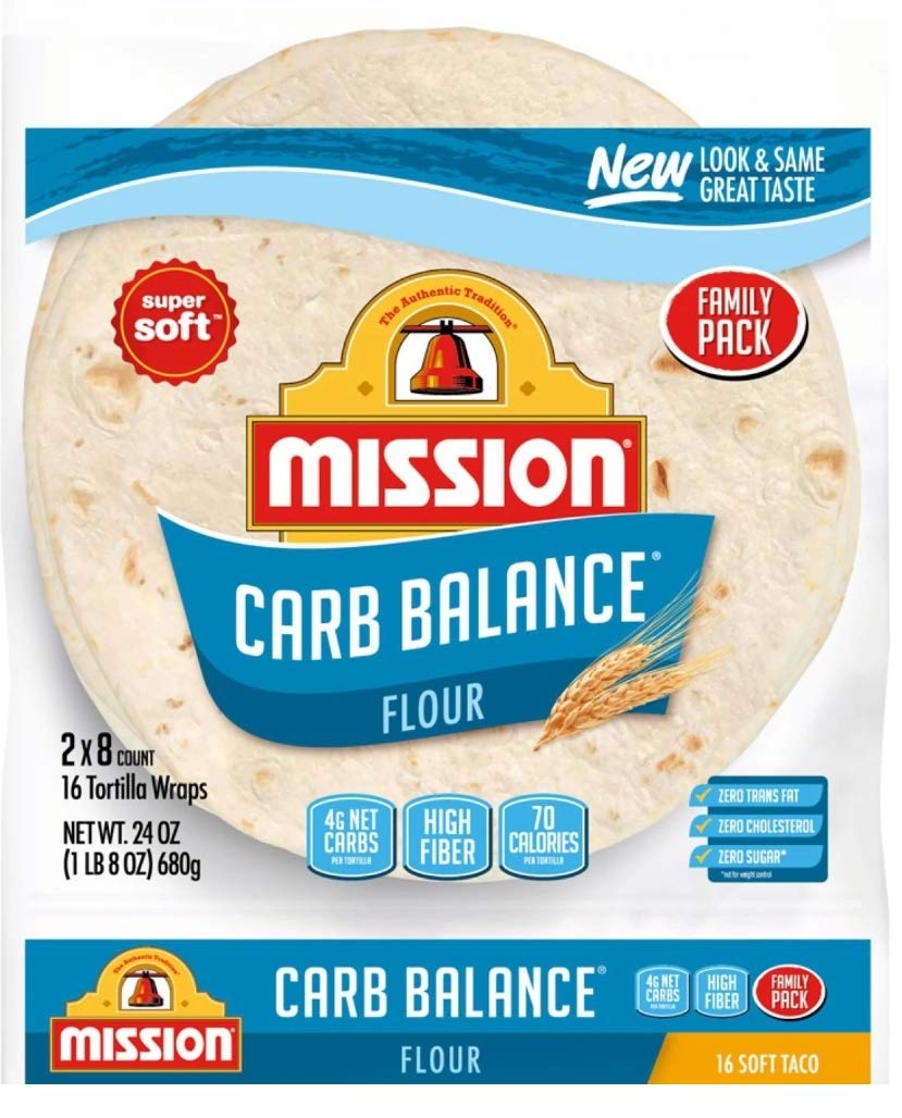 Mission Carb Balance Soft Taco Flour Tortilla'S 2/8 Family Pack Crc Kosher 24 Oz 16 Tortillas