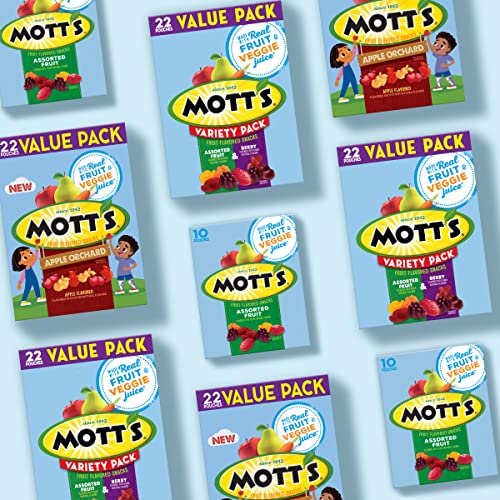 Motts Fruit Flavored Snacks, Assorted Fruit, Pouches, 0.8 oz, 22 ct