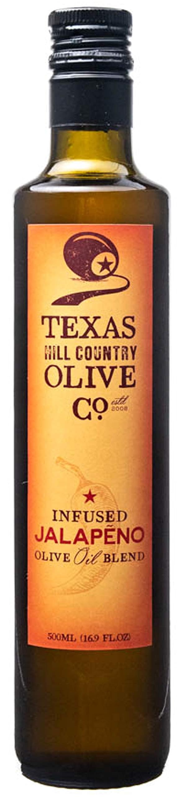 Texas Hill Country Olive Co Jalapeno Infused Olive Oil - Cold Pressed Gourmet EVOO - 16.9 Fl Oz - No Artificial Flavors