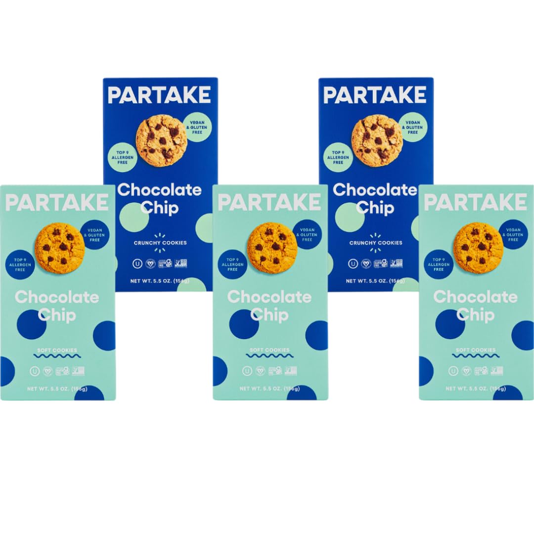 Gluten Free Chocolate Chip Lovers' Vegan Cookies By Partake – 5 Pack | Non-Gmo, Allergy-Friendly | No Peanuts, Soy, Dairy, Tree Nuts, Contents May Vary.