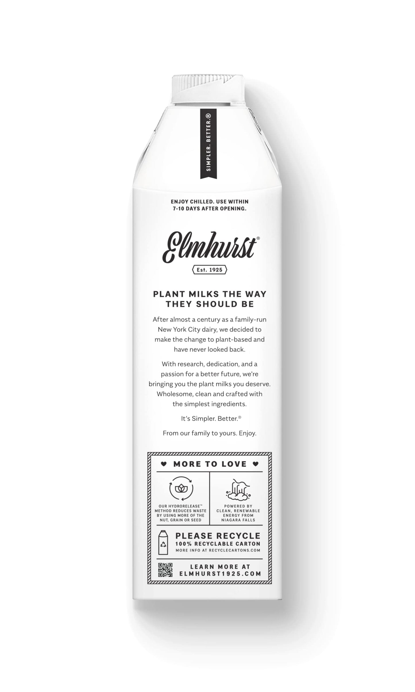 Elmhurst 1925 Sweetened Oat Milk - 32 Ounce (Pack of 6) Dairy-Free, Vegan, Kosher, Gluten-Free, Shelf Stable Plant Based Milk Ma