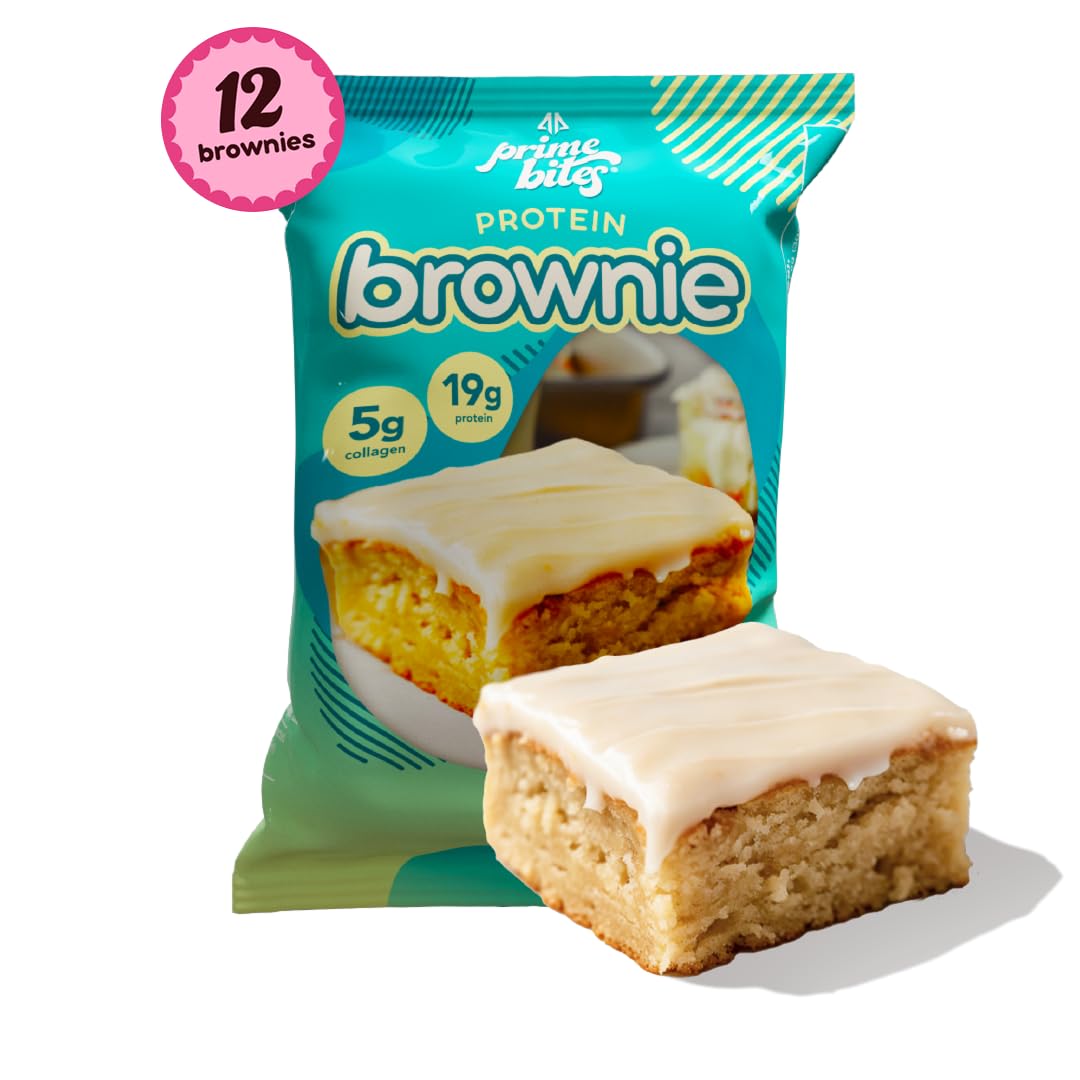 Prime Bites Protein Brownie From Alpha Prime Nutrition Products | High Protein, Collagen Fortified Low Sugar Treat | Delicious Snack | 12 Bars Per Box (Glazed Cinnamon Roll)