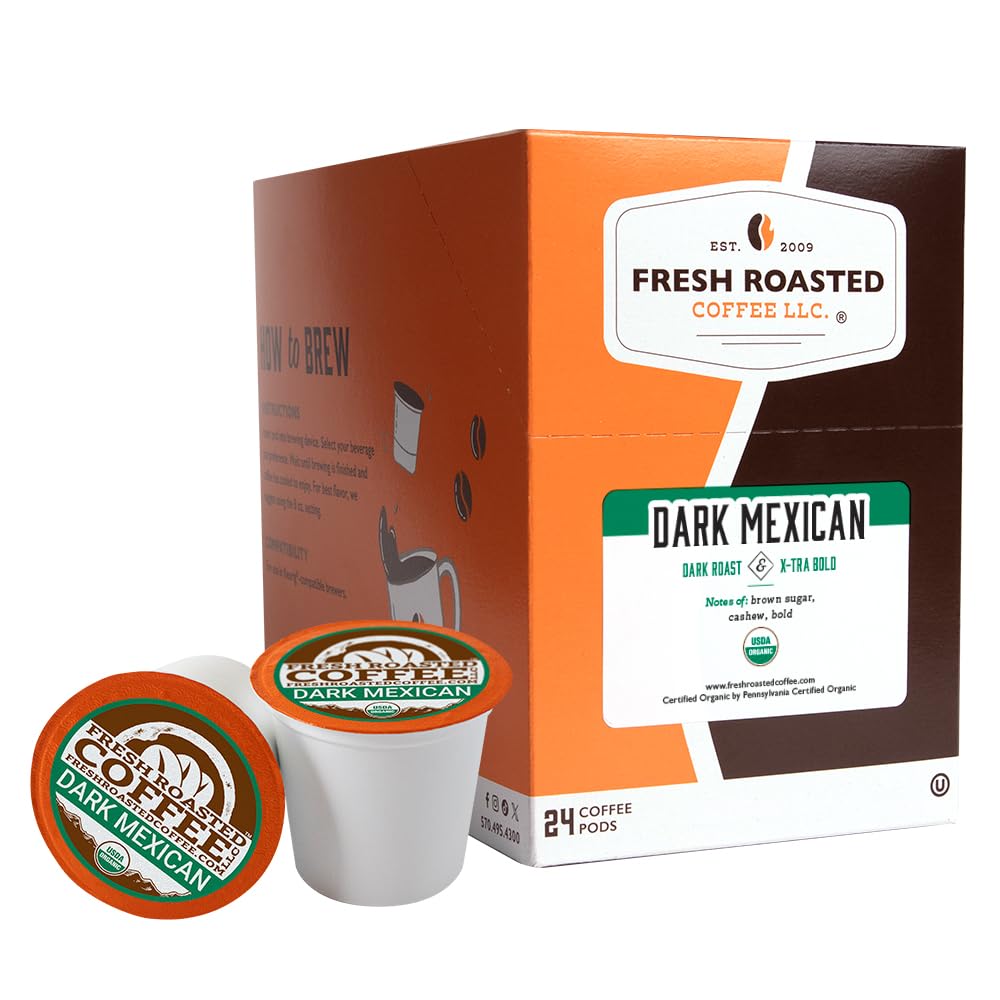 Fresh Roasted Coffee Organic Dark Roast K-Cup Compatible 24 Pods Coffee