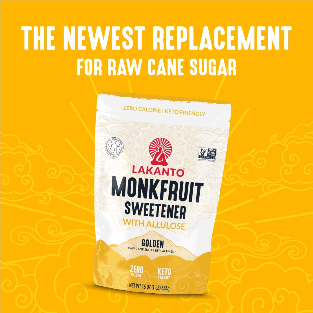 Lakanto Bulk Golden Monk Fruit Sweetener with Allulose - Bulk Raw Cane Sugar Substitute, Baking, Extract, Sugar Replacement (Gol