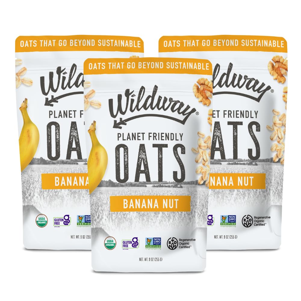 Wildway Organic Rolled Oats, Gluten-Free, Non-GMO, Banana Nut, 9 Oz (Pack of 3)