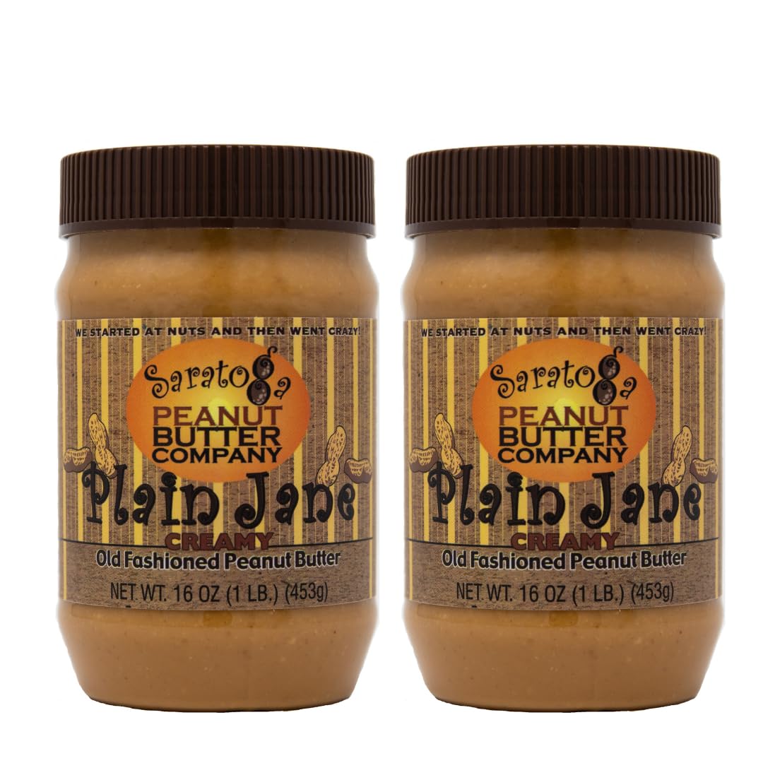Saratoga Peanut Butter Company Plain Jane Creamy Peanut Butter, All Natural, 16 Oz, Vegan, Gluten Free, Low Sodium, Non GMO