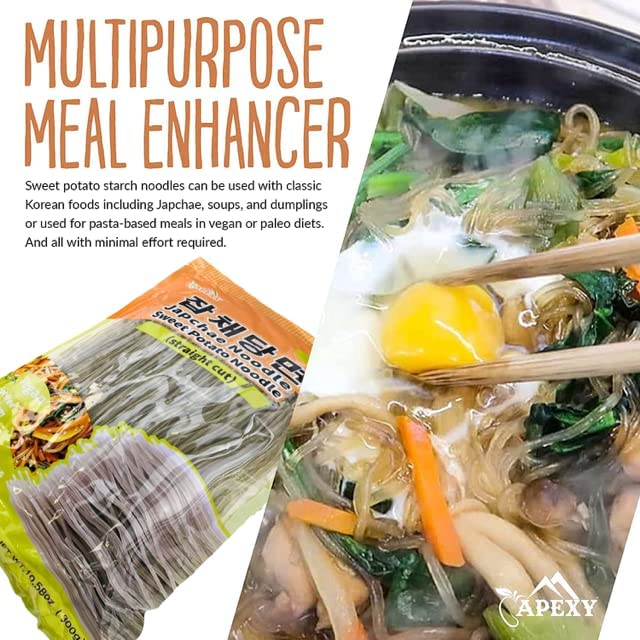APEXY Sweet Potato Glass Noodles, Fat-free & Gluten-free, 10.58oz, Japchae Noodles