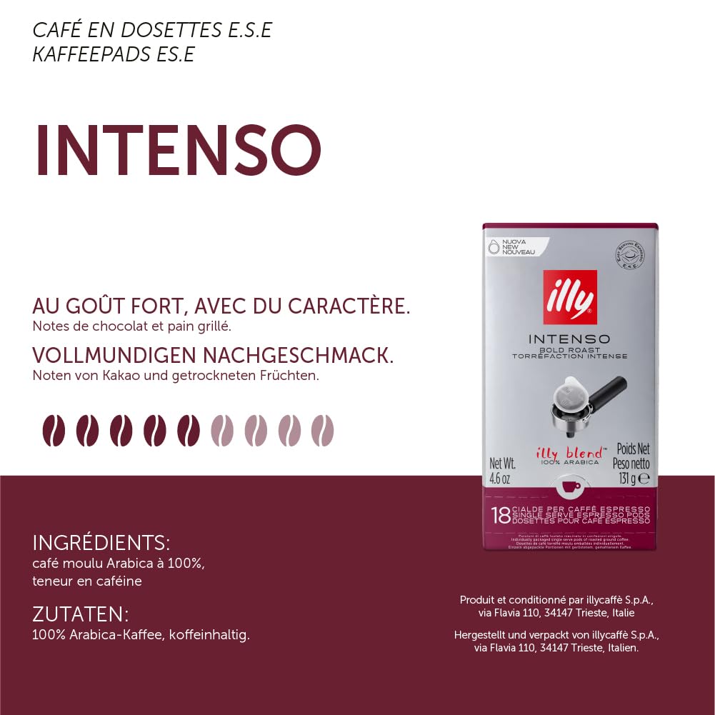 illy Dark Roast Coffee Pods for E.S.E Espresso Machines 18 Count, 4.6 oz