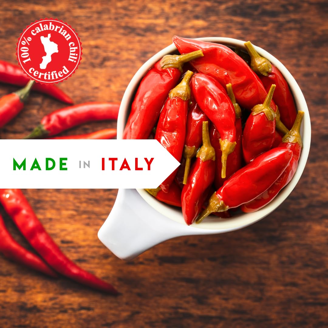 Whole Calabrian Chili Peppers In Oil, 2.2 Lb / 1 Kg (900 Gr Drained), 100% Certified Authentic, Cryovac, Authentic Chilies From