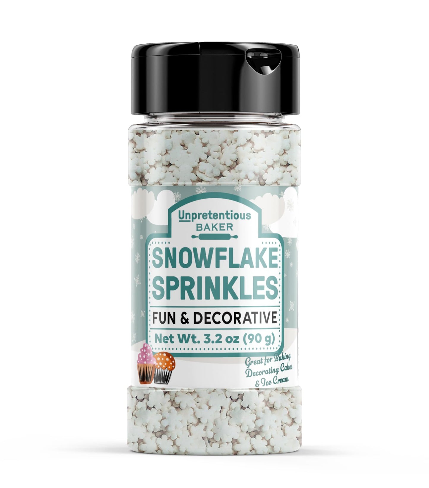 Unpretentious Snowflake Sprinkles, 3.2 oz, Cake & Cookie Decorations, Light & Fun, Winter Shapes