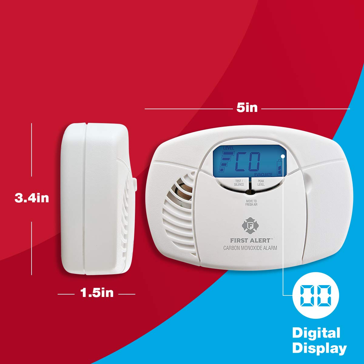 First Alert Co410 Digital Carbon Monoxide Detector 3-Pack | Battery Operated Carbon Monoxide Alarm With Digital Display And Peak