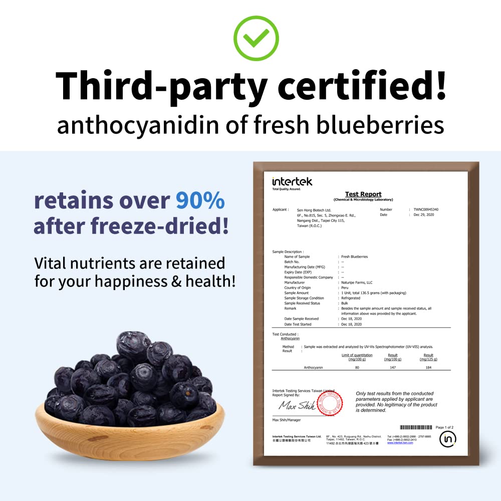 Frenature Freeze Dried Blueberry, 100% Natural Freeze Dried Fruits, Canada Grade A Whole Dried Blueberries, Camping Food & Healt